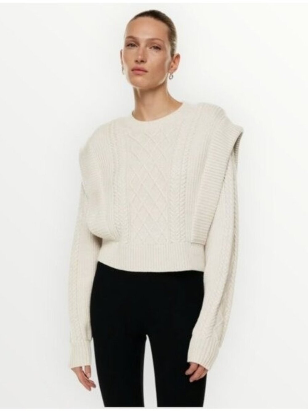 Aritzia Babaton Seek Cable Knit Merino Wool Sweater in Heather Birch Size M